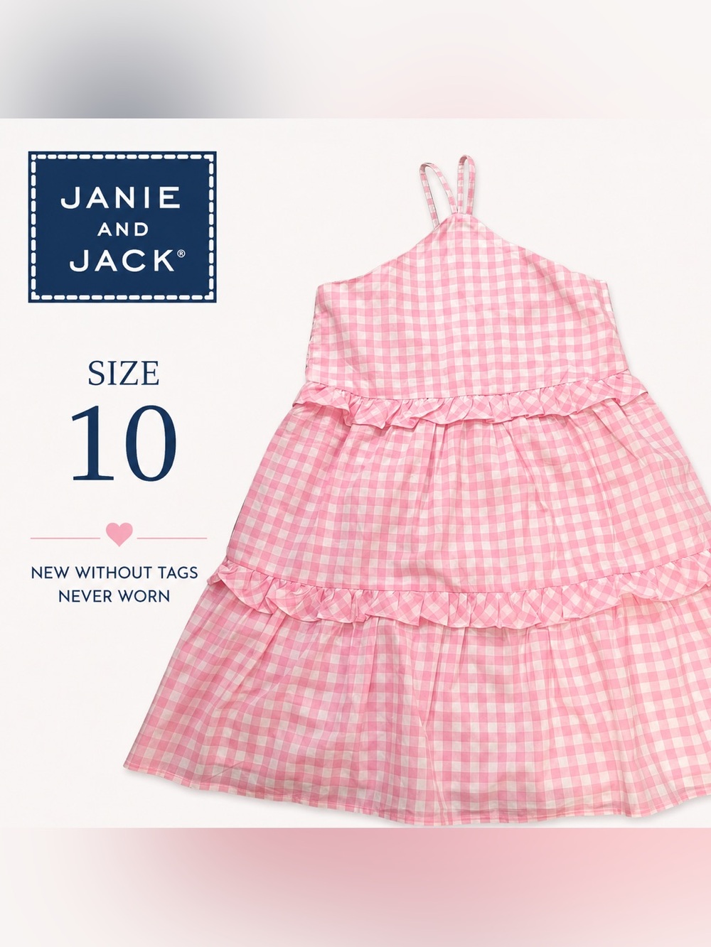 Janie and Jack Girls Pink Gingham Ruffle Dress Size 10 NWOT